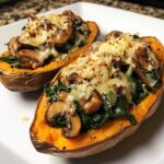 Savory Stuffed Sweet Potatoes with Mushroom Spinach Filling