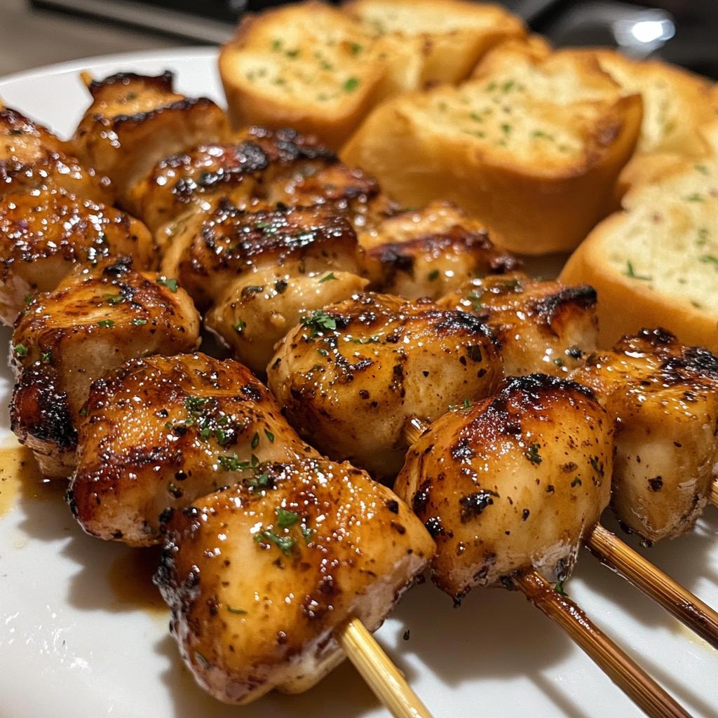 BBQ Chicken Skewers with Garlic Bread