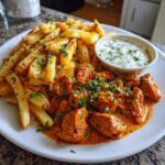 Butter Chicken with Garlic Sauce and Crispy Fries