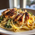 Cajun Honey Garlic Chicken Alfredo with Charred Broccoli Rabe