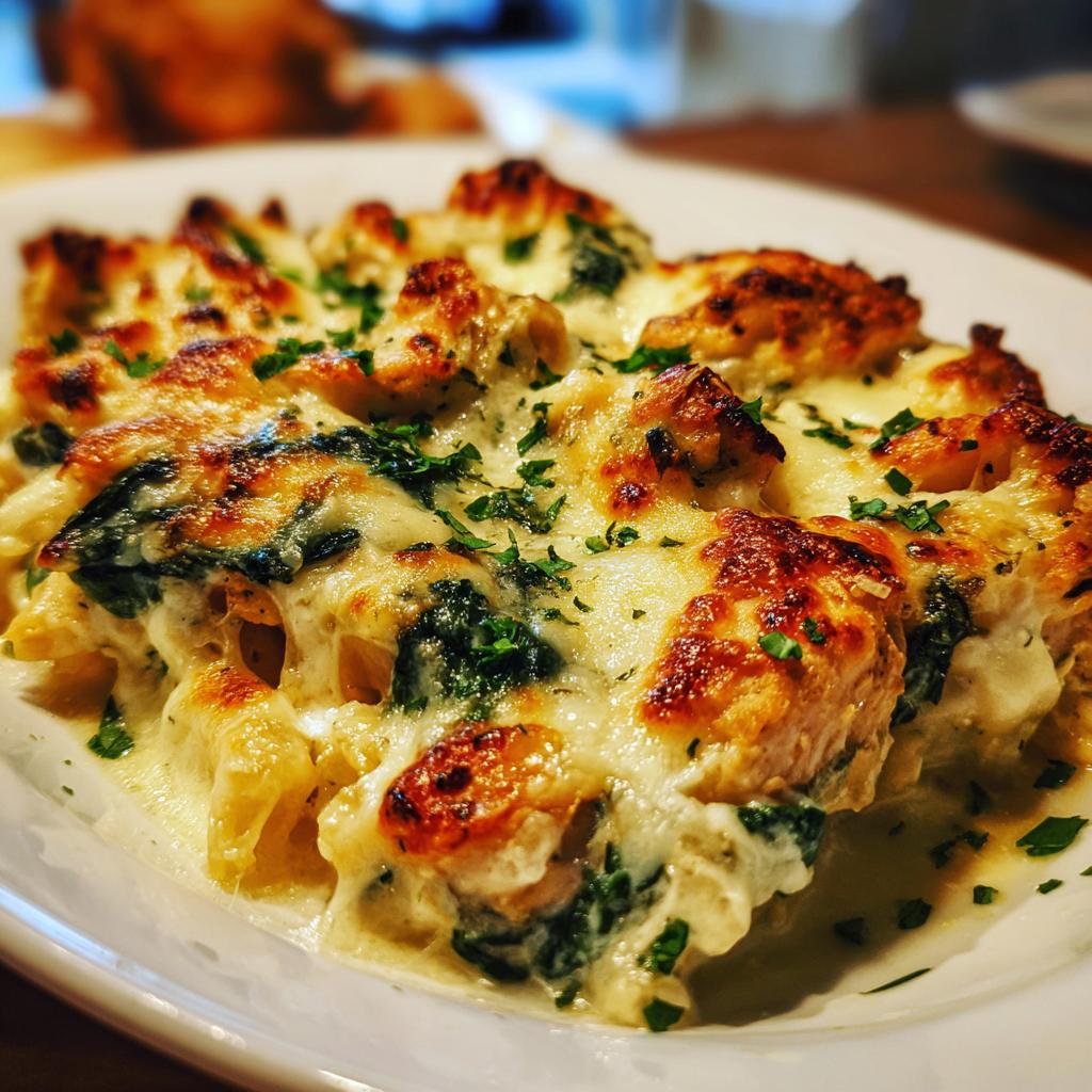 Irresistible Cheesy Alfredo Chicken Bake with Spinach in 35 Minutes
