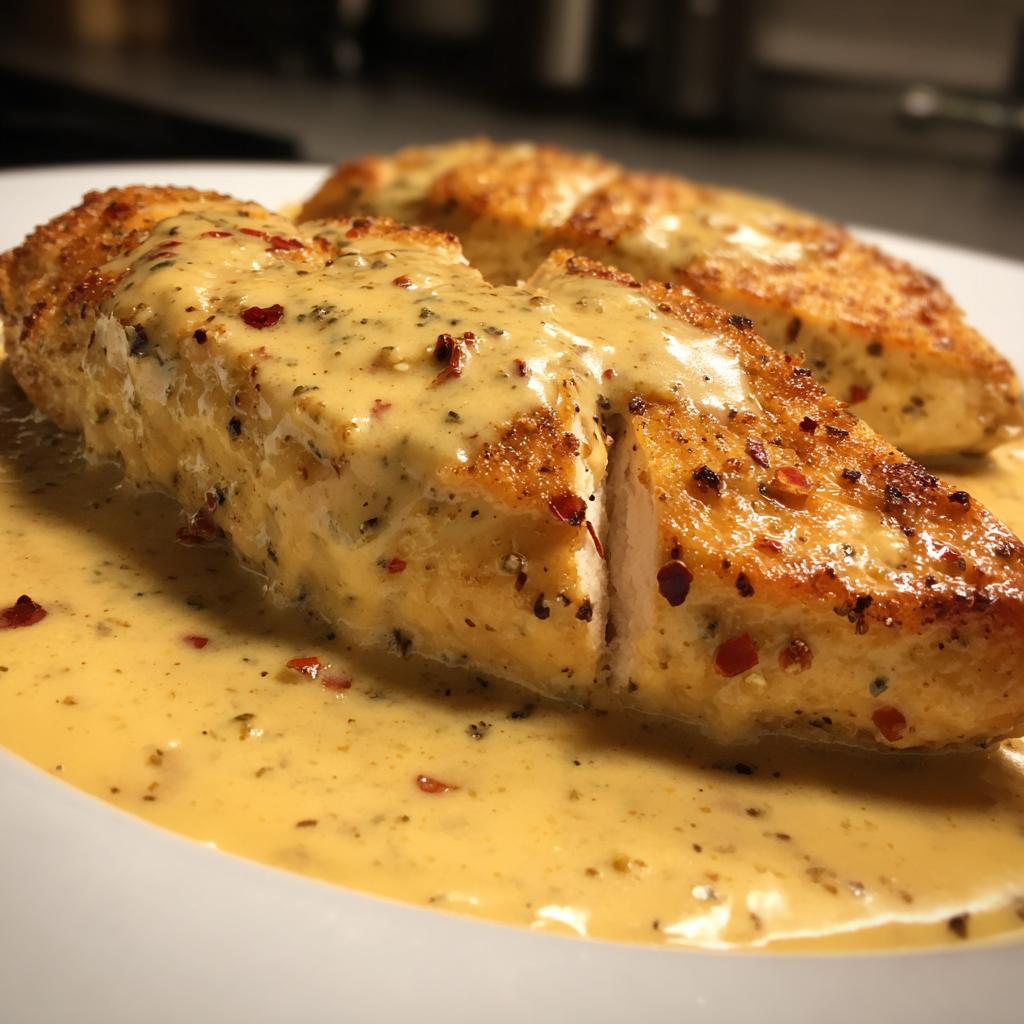 Chicken fillet in a spicy, creamy garlic parmesan sauce - detail 1