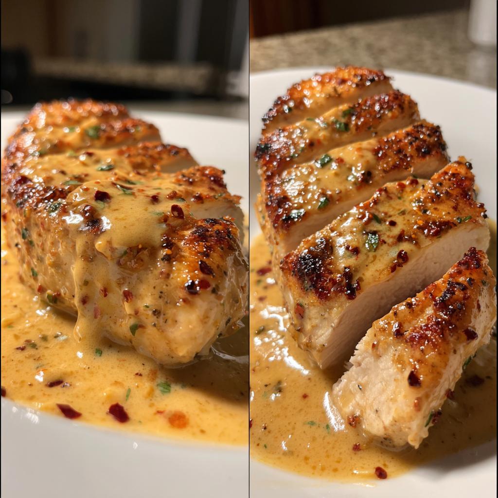 Chicken fillet in a spicy, creamy garlic parmesan sauce