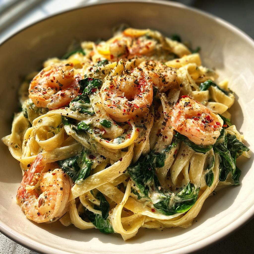 Creamy Garlic Shrimp & Spinach Fettuccine - detail 1