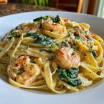 Creamy Garlic Shrimp & Spinach Fettuccine