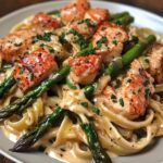 Creamy Lobster Alfredo with Charred Asparagus & Chili Butter Drizzle