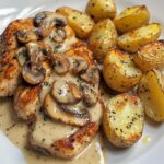 Creamy Mushroom Chicken Alfredo Recipe with Hot Honey Roasted Potatoes