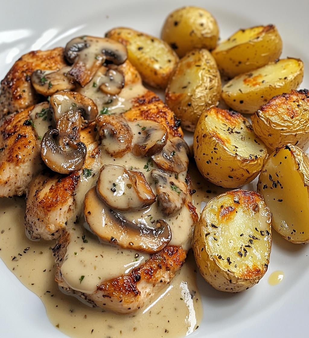 Creamy Mushroom Chicken Alfredo Recipe with Hot Honey Roasted Potatoes