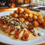 Creamy Mushroom Garlic Chicken Alfredo & Hot Honey Roasted Potatoes