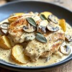 Creamy Mushroom Sage Chicken Alfredo with Golden Potato Ribbons