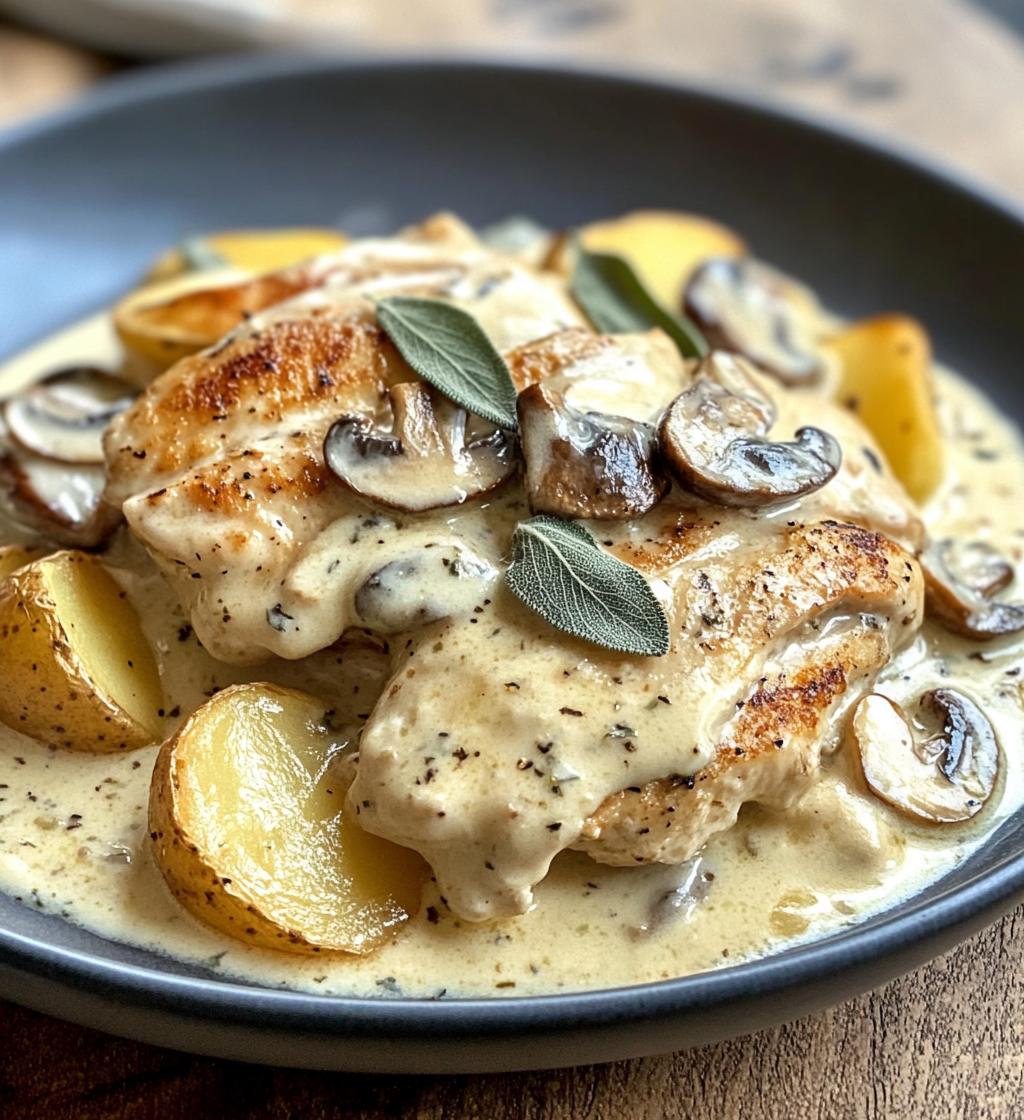 Creamy Mushroom Sage Chicken Alfredo with Golden Potato Ribbons