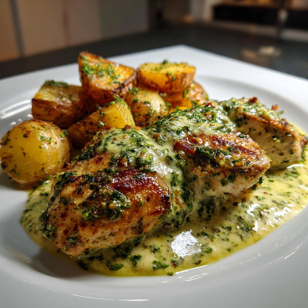 Creamy Pesto Chicken with Roasted Potatoes