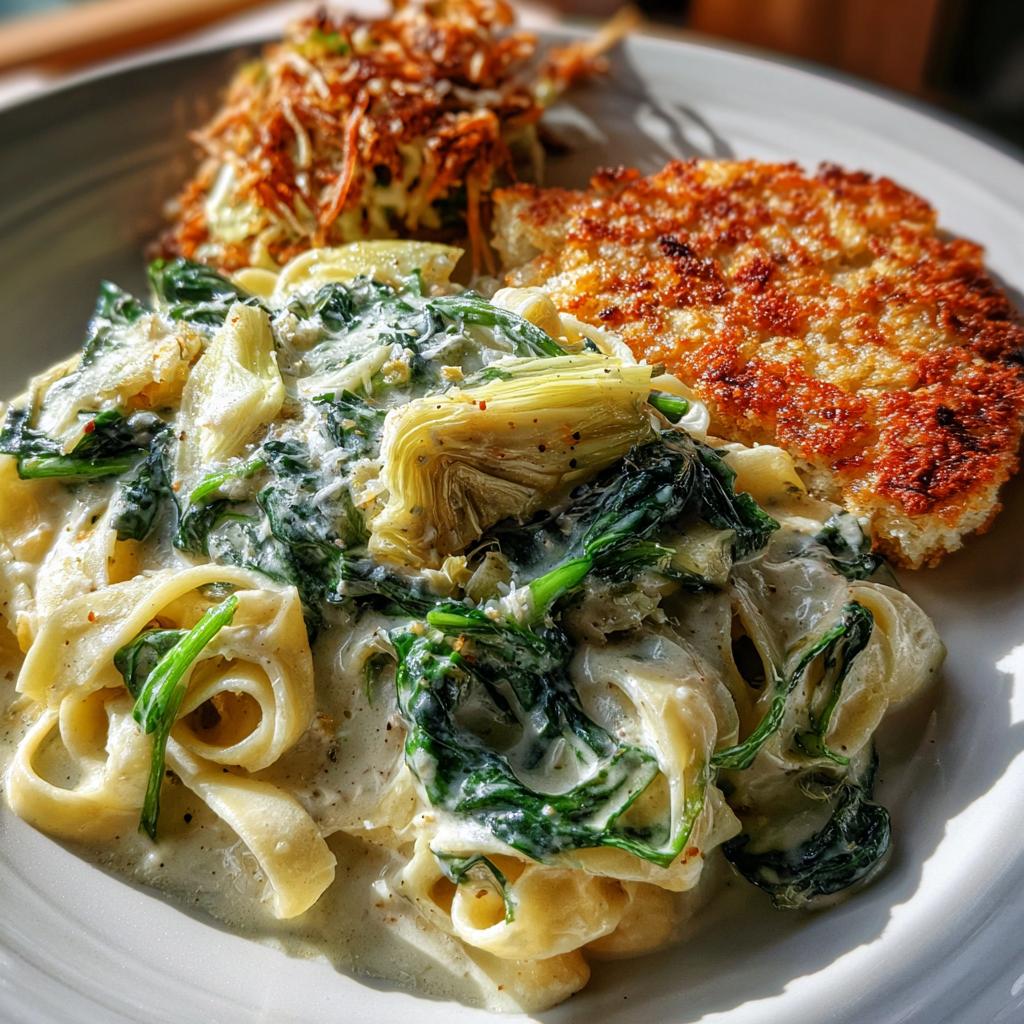 Creamy Spinach Artichoke Alfredo with Crispy Parmesan Flatbread - detail 1