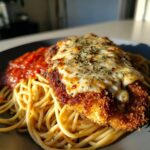Crispy Chicken Parmesan with Alfredo Spaghetti