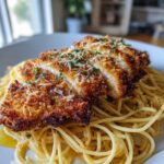 Crispy Parmesan Crusted Chicken with Garlic Pasta