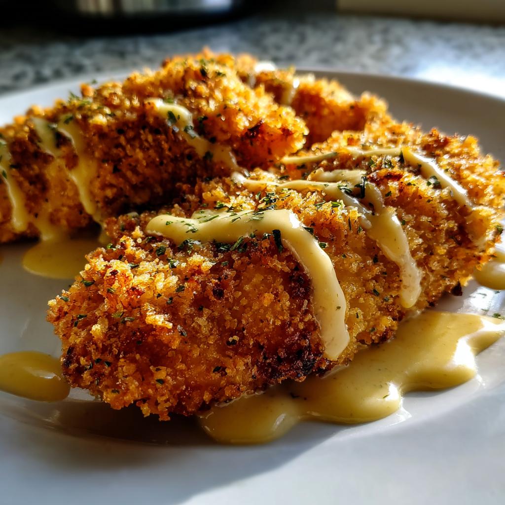 Crispy chicken in a creamy Dijon mustard sauce - detail 1
