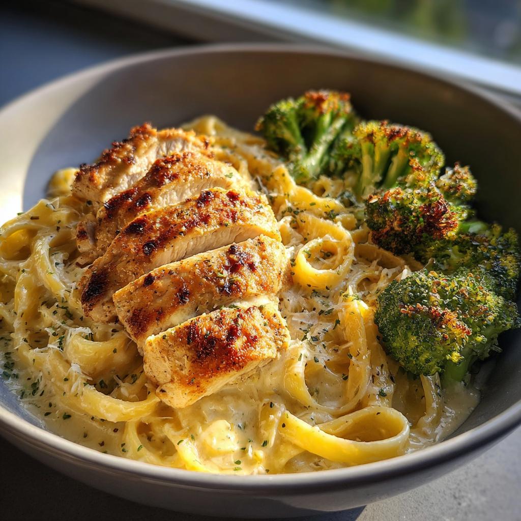 Garlic Butter Chicken Alfredo with Crispy Parmesan Broccoli - detail 1