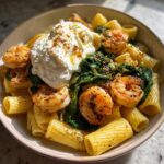 Garlic Butter Shrimp & Spinach Rigatoni with Creamy Burrata