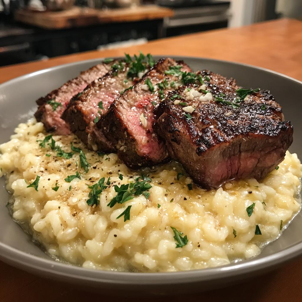 Juicy Garlic Butter Steak with Creamy Risotto in 30 Minutes
