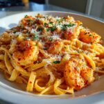 Garlic Chili Oil Shrimp Alfredo with Roasted Red Pepper Cream