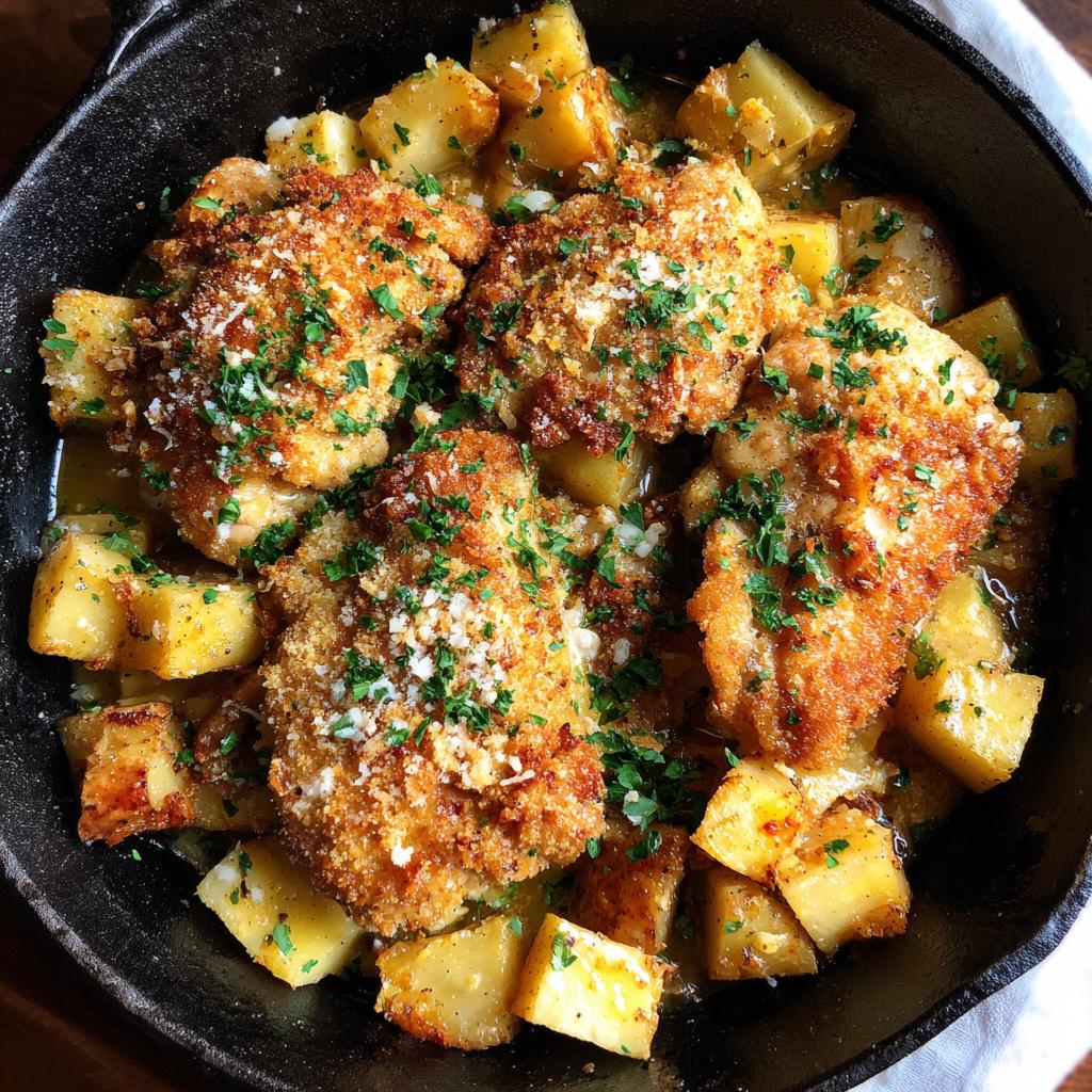 Garlic Parmesan Chicken and Potatoes Skillet