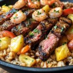 Jerk Steak and Shrimp over Tropical Pilaf Rice