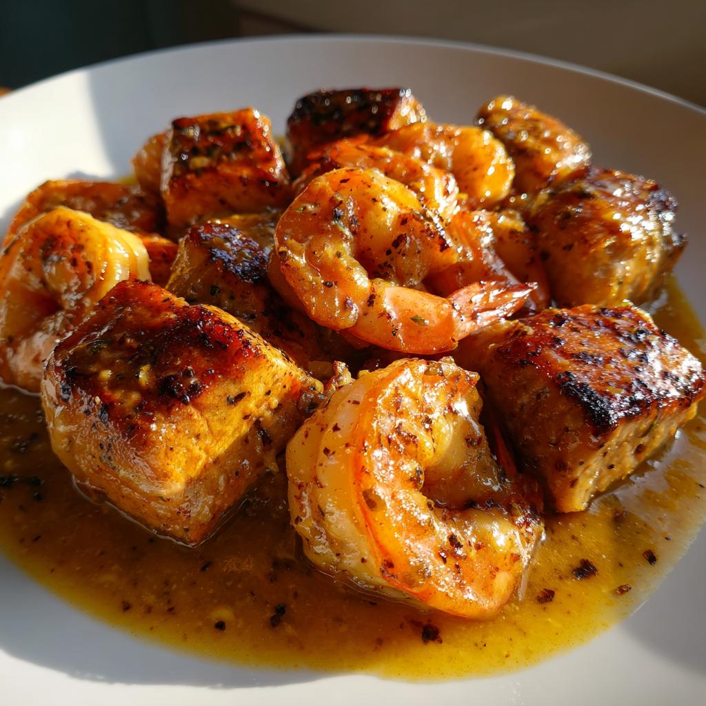 Juicy chicken & prawns in a delicious honey mustard marinade - detail 1