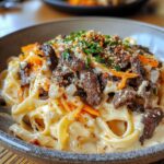 Korean BBQ Beef Alfredo with Chili Crunch and Pickled Vegetables