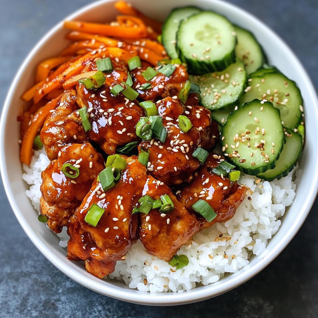 Korean Gochujang Chicken with Sesame Rice & Pickled Vegetables
