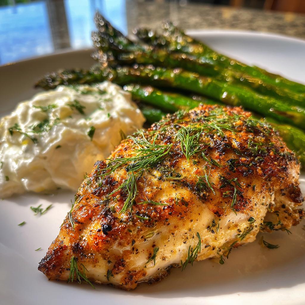 Lemon Dill Chicken with Roasted Asparagus & Whipped Feta