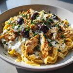 Mediterranean Olive & Lemon Chicken Alfredo with Whipped Feta Cream