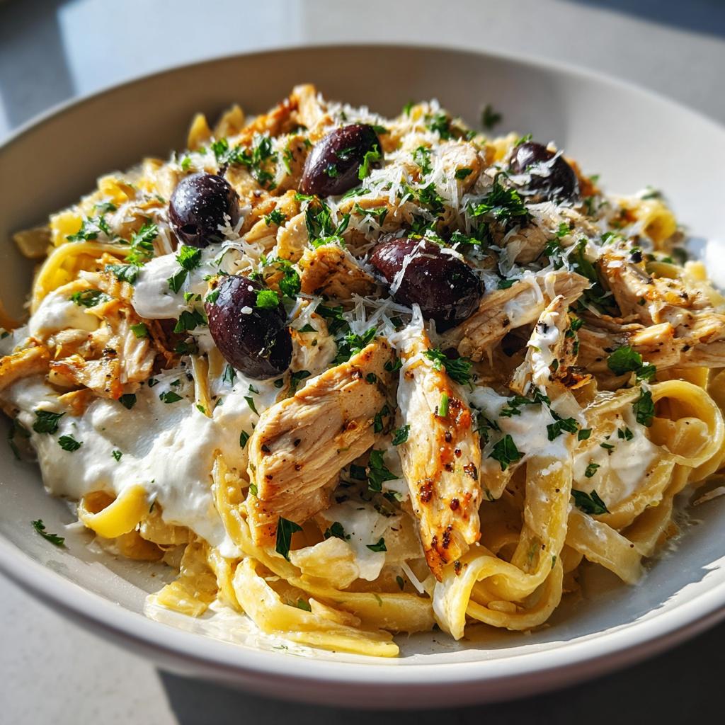 Mediterranean Olive & Lemon Chicken Alfredo with Whipped Feta Cream