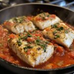 Mediterranean cod in a tomato and basil sauce