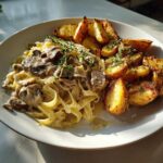 Mushroom Truffle Alfredo with Garlic Thyme Roasted Potatoes