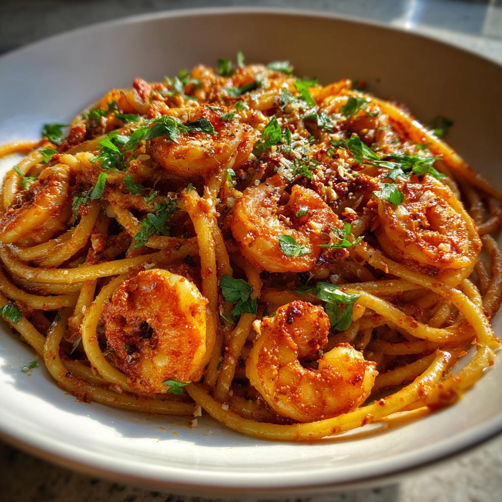 Pasta Romesco with Shrimp - detail 1