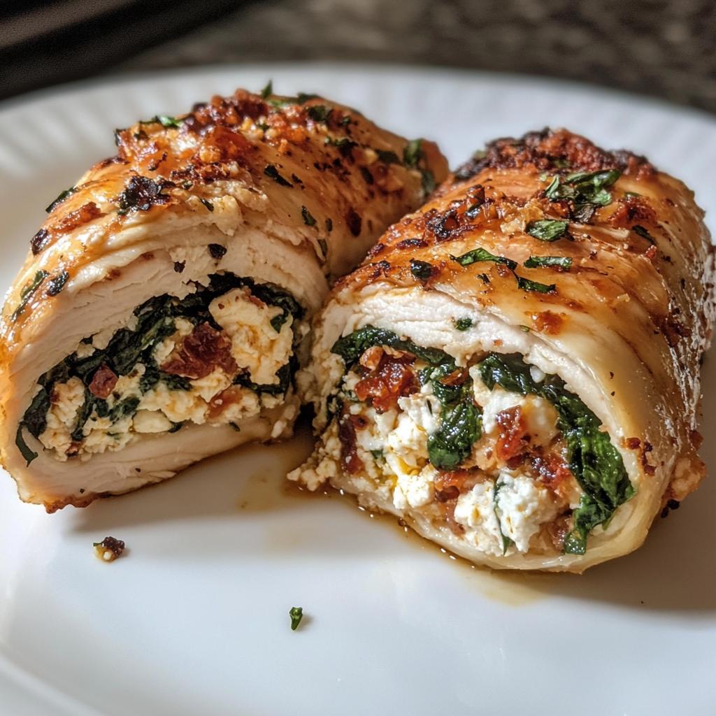 Rolled Up Chicken with Feta, Spinach, and Sun-Dried Tomatoes