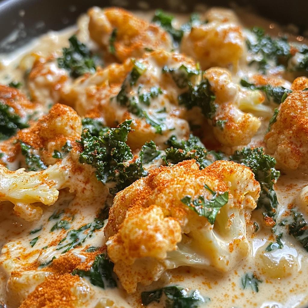 Spicy Cajun Cauliflower Alfredo with Parmesan Kale Chips - detail 1