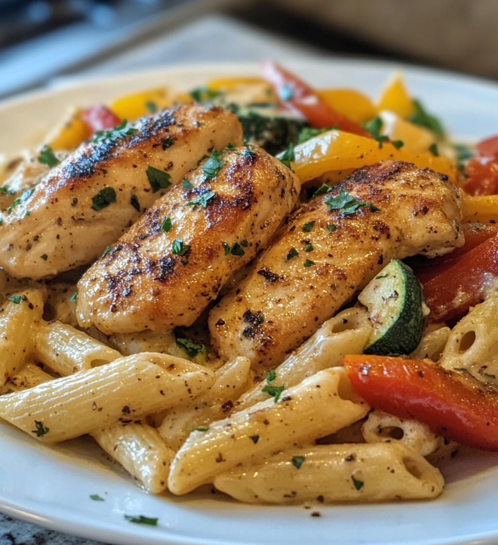 Spicy Cajun Chicken with Creamy Alfredo Penne & Roasted Veggies - detail 1