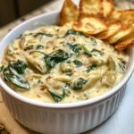 Spinach Artichoke Alfredo with Parmesan Zucchini Chips