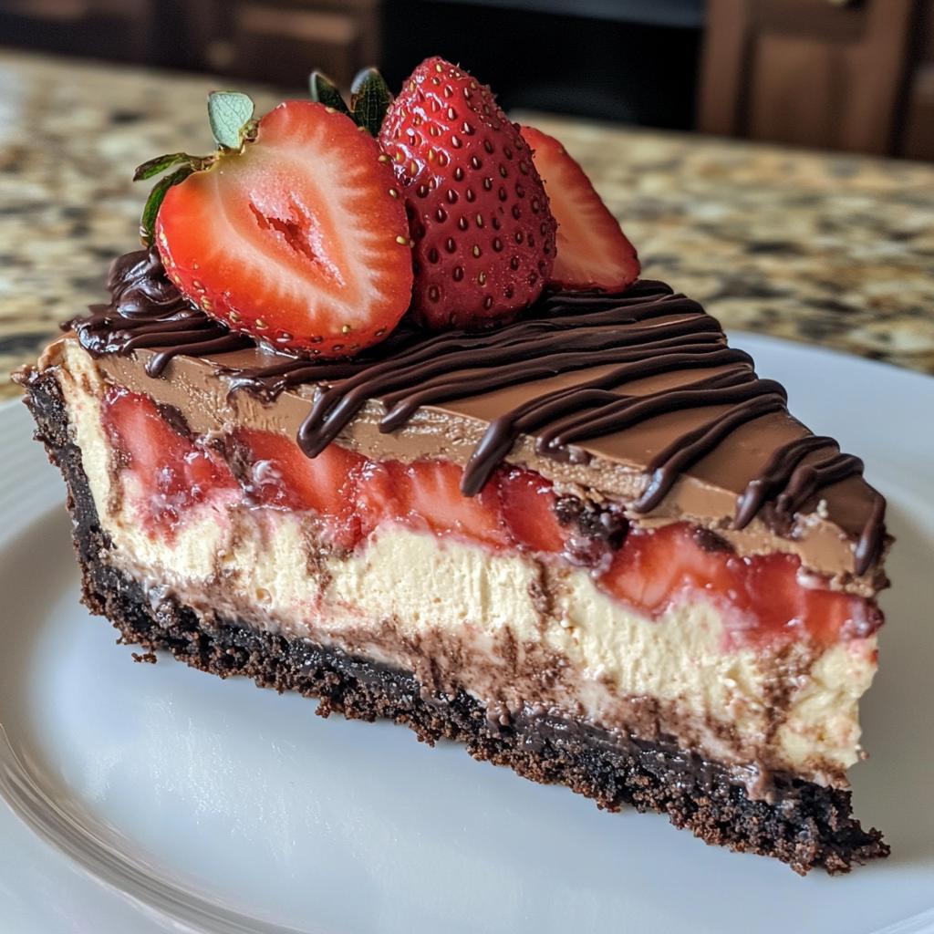 Tempting Chocolate Strawberry Layered Cheesecake - detail 1