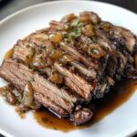 Tender beef brisket in an aromatic balsamic onion sauce