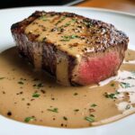Tender beef fillet in a cognac cream sauce