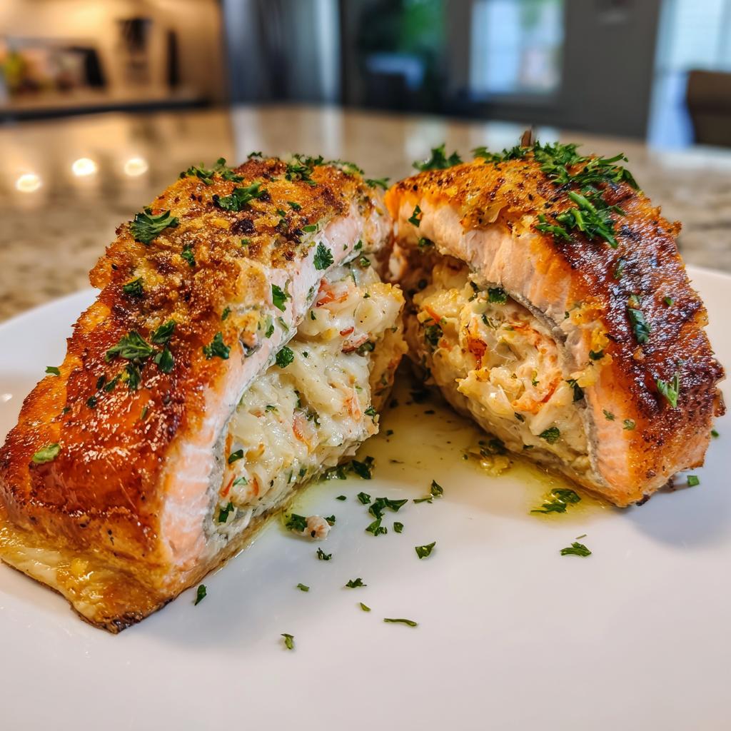 The Best Ever Crab and Shrimp Stuffed Salmon in 40 Minutes