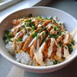 Chicken and Rice Bowls with Creamy Garlic Sauce