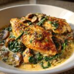 Chicken with Spinach & Mushrooms in Parmesan Cream Sauce