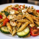 Frisse pastasalade met kip en groenten