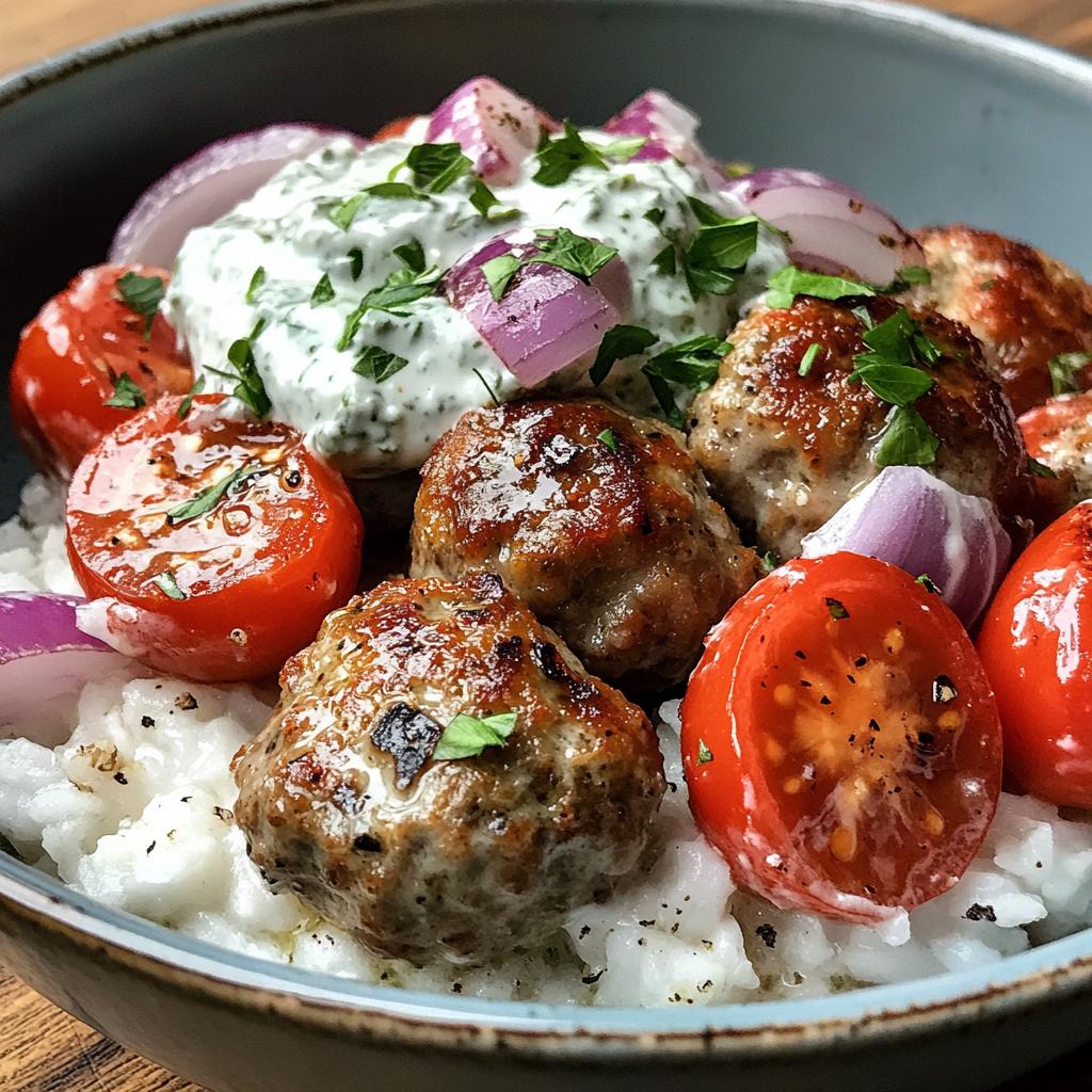 Greek Meatball Bowl with Fresh Tzatziki