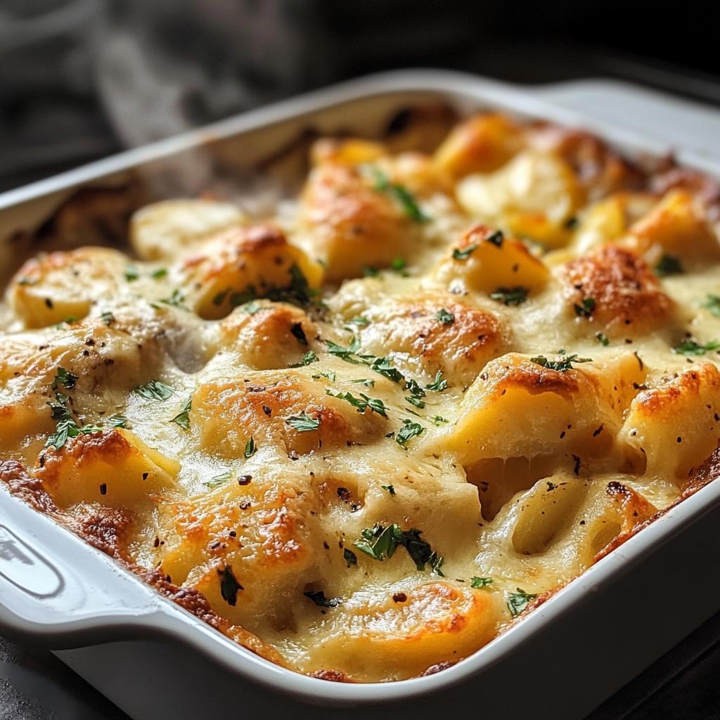High Protein Creamy Garlic Cheesy Chicken Potatoes
