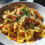 Parmesan Roasted Red Pepper Chicken Bowties in Garlic Cream