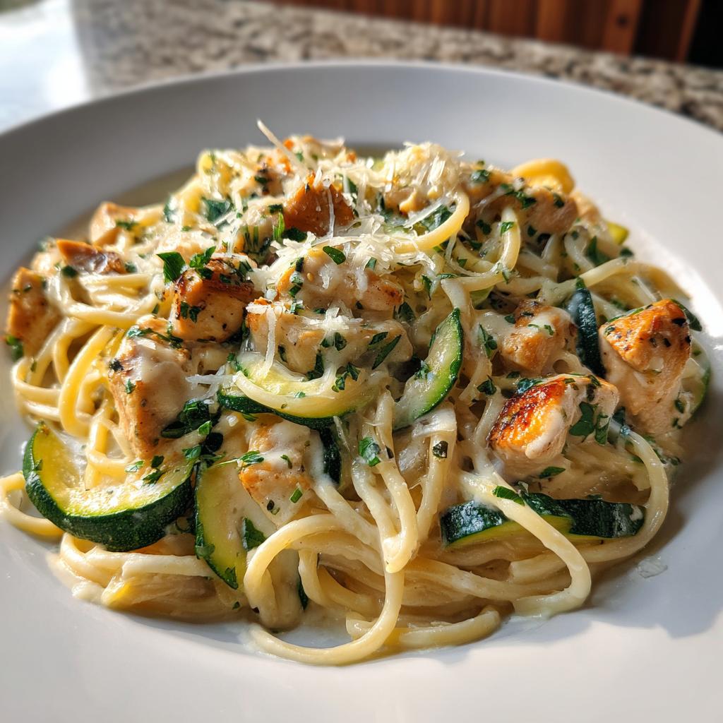 Romige Courgette-Pasta met Kip en Parmezaan